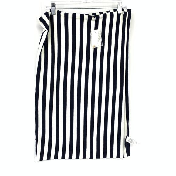 Ann Taylor Striped Knit Scarf Button Details Apx 25" X 66" Navy Blue White NEW - Picture 2 of 7